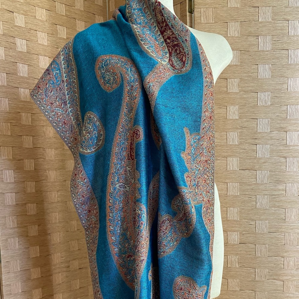 Turquoise Paisley Patterned Pashmina